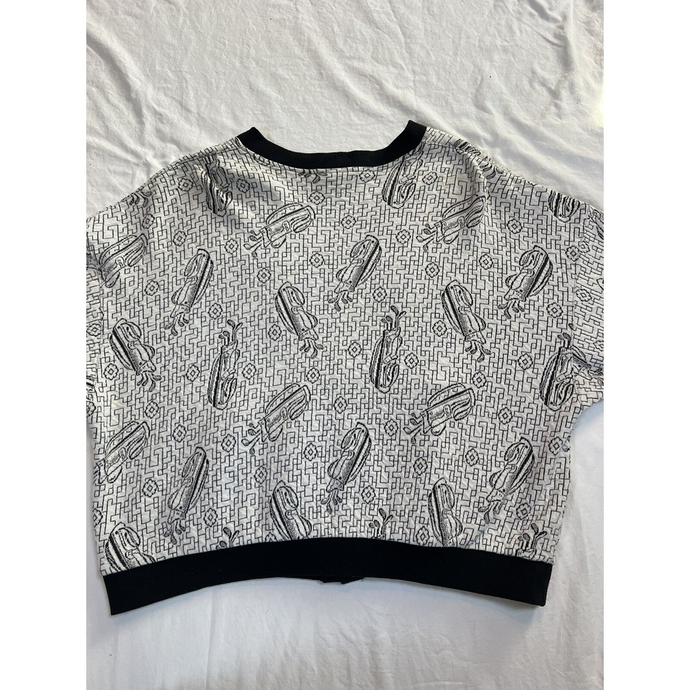 90s Golf Cardigan Made In USA Grandma | White Black‎ | Size XL - Picture 12 of 16